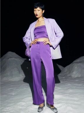 Wide leg purple satin pants